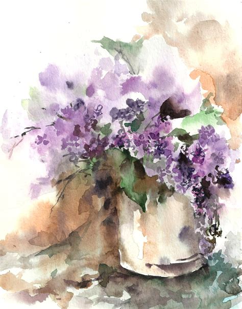 Watercolor Painting Art Print Of Lilac Flowers By Canotstopprints