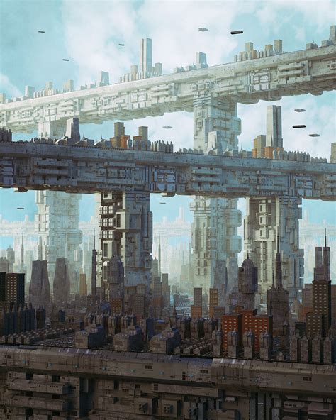 A Futuristic Cityscape With Skyscrapers And Train Tracks