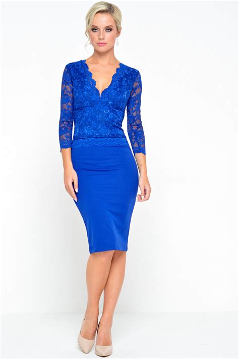 Goddiva Racquel Lace Overlay Midi Dress In Royal Blue Iclothing