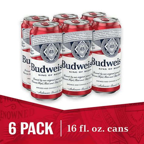 Budweiser Beer 6 Pack Beer 16 Fl Oz Cans