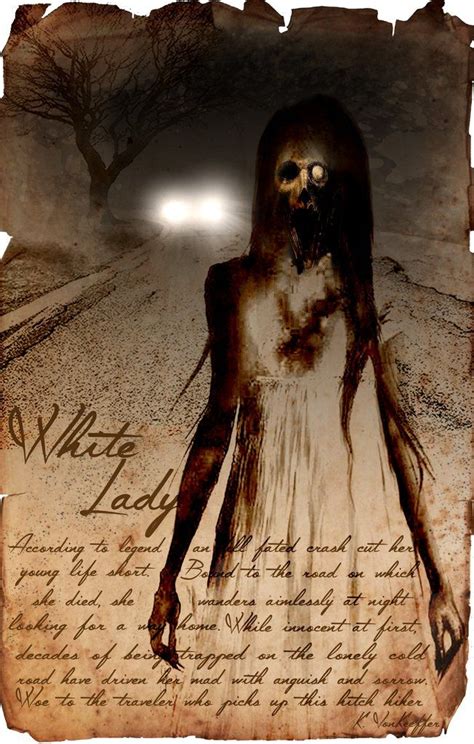 The White Lady Hitch Hiker Ghost Cryptid Art Urban Legend Bestiary