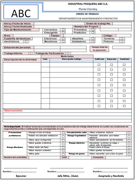 1 Formato De Orden De Trabajo Download Scientific Diagram