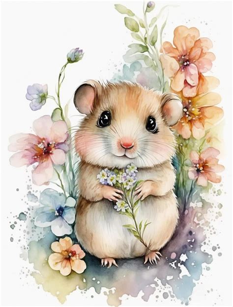 Premium Ai Image A Watercolor Painting Of A Hamster With Flowers