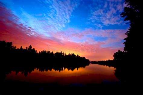 Sunset On River Stock Image Image Of Land Shiny Blue 8062667