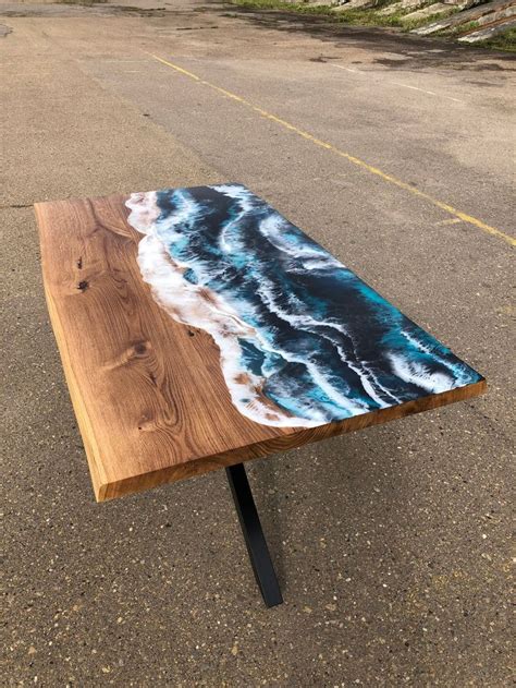 Epoxy Dining Table Live Edge Epoxy Ocean Table Resin Dining Etsy