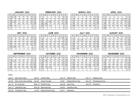 2023 Pdf Yearly Calendar With Holidays Free Printable Templates