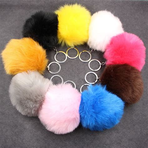 Cm Fur Ball Pom Pom Keychain Pompons Trinket Keychain Artificial Fur Fluffy Key Chains For
