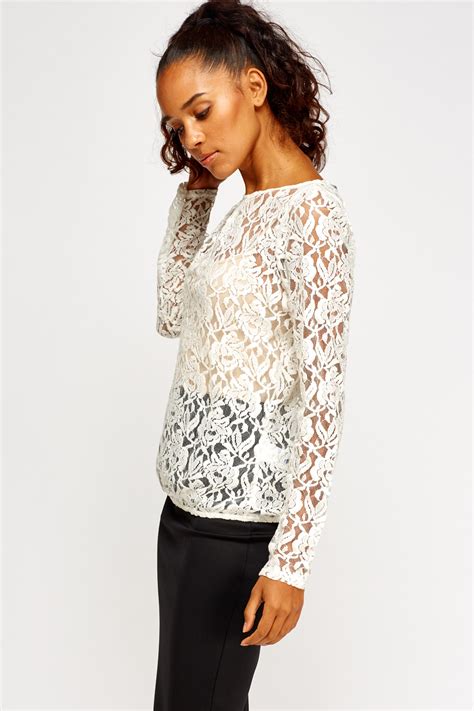 Long Sleeve Cream Lace Top Just £5