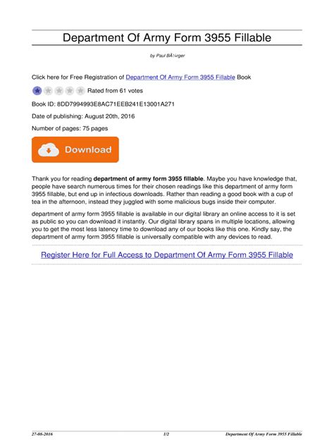 Fillable Online Department Of Army Form 3955 Fillable Department Of
