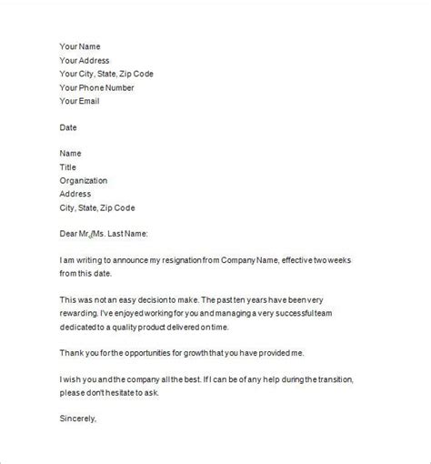 Resignation Letter Without Two Weeks Notice Sample Certify Letter