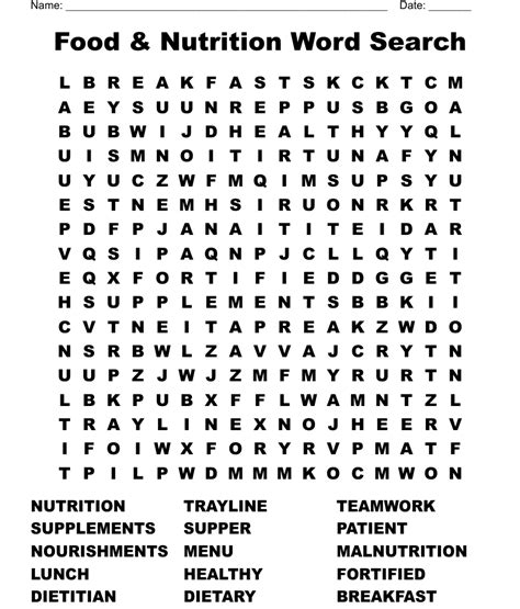 Nutrition Word Search Printable
