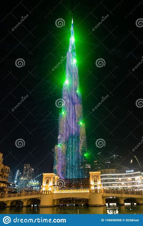 Burj Khalifa Light Show Dubai Tallest Building Night Editorial Stock