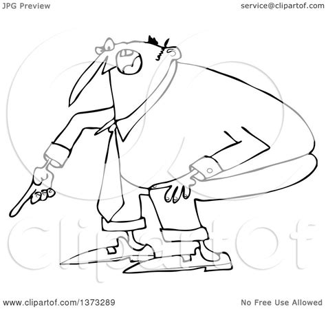 Clipart Of A Cartoon Black And White Angry Business Man Yelling And
