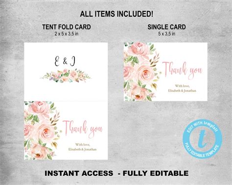 Thank You Card Template Printable Cards Editable Template Etsy