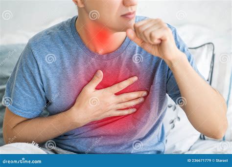 Sore Throat And Cough Man With Lung Pain At Home Stock Image Image