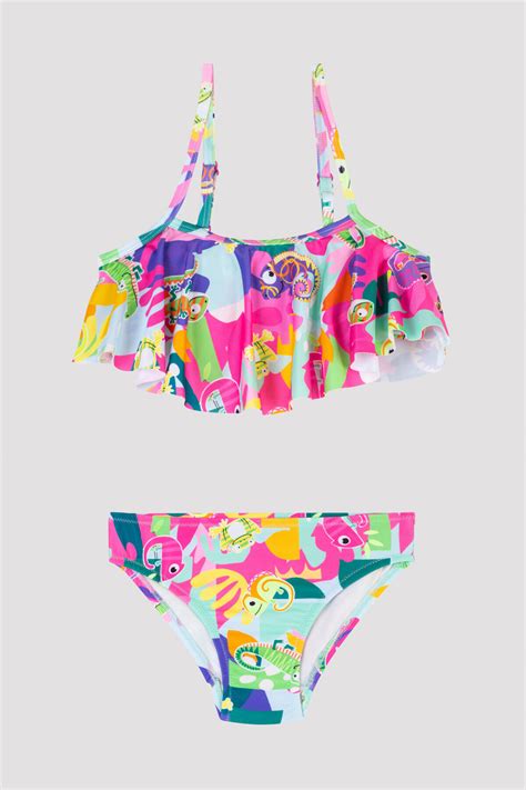 Penti Kız Çocuk Tropik Fırfırlı Bandeau Bikini Takımı 201031410 Flo