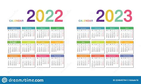 Colorful Year 2020 Calendar Horizontal Vector Design Template Simple