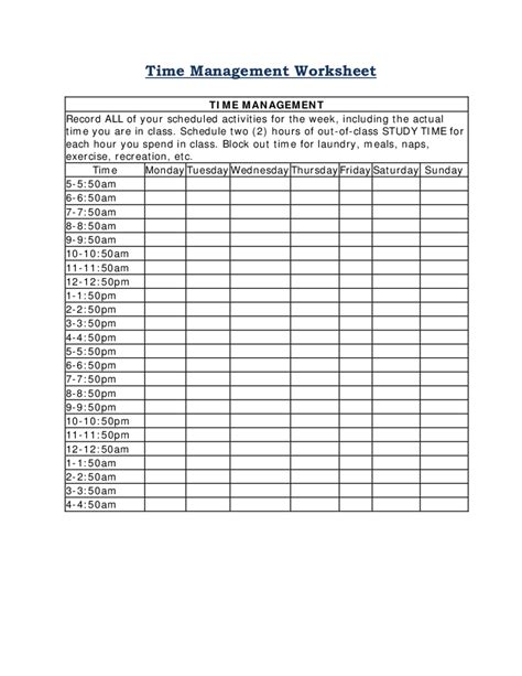 24 Hour Time Management Worksheet The Best And Most Comprehensive