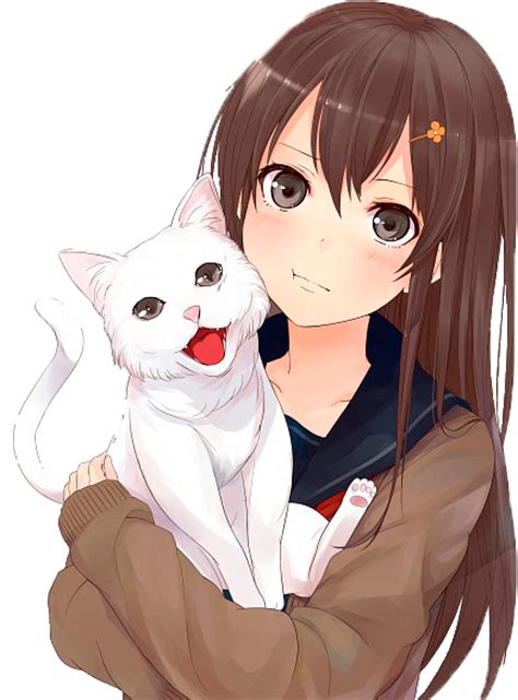 Imagenes Anime Dulce Chica Anime Con Gato Blanco