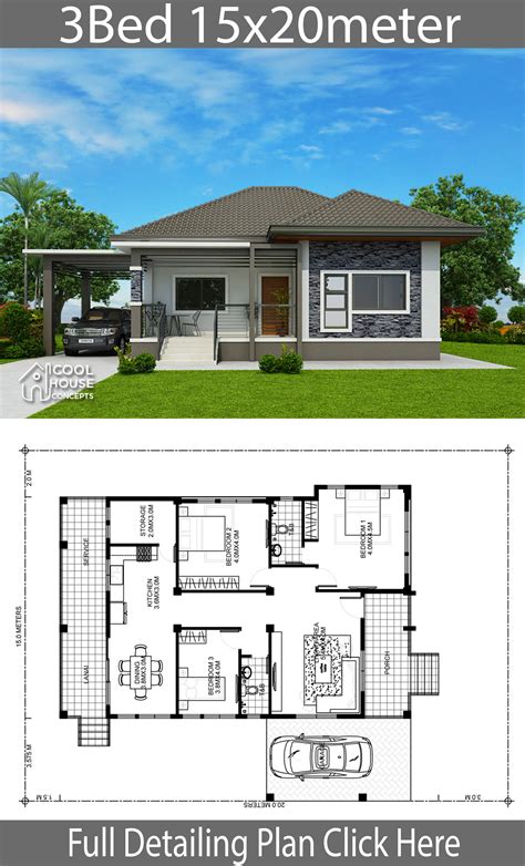 Home Design Plan 13x12m With 3 Bedrooms E4c