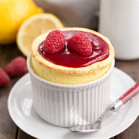 Raspberry Topped Lemon Soufflés That Skinny Chick Can Bake Tasty