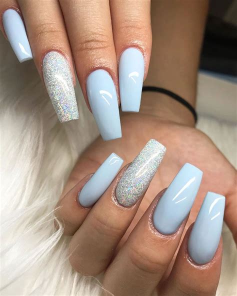 Light Blue Acrylic Nails With Glitter Eqazadiv Home Design