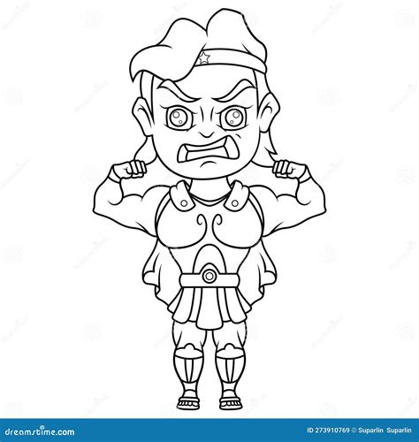 Hercules Chibi Mascot Line Art Illustration De Vecteur Illustration