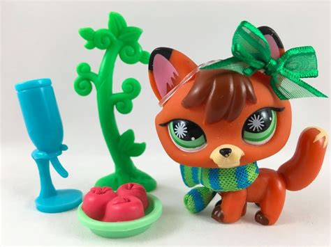 Littlest Pet Shop Rare Orange Tan Black Fox 807 Wgreen Eyes