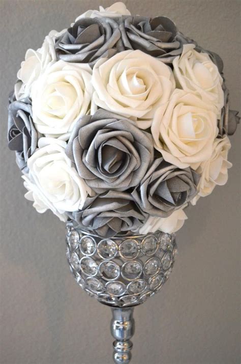 Kissing ball flowers for weddings. SILVER And WHITE Flower Ball, Wedding CENTERPIECE, kissing ...