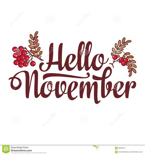 Hello November Word Hand Drawn Typeface Set Isolated On White Vector