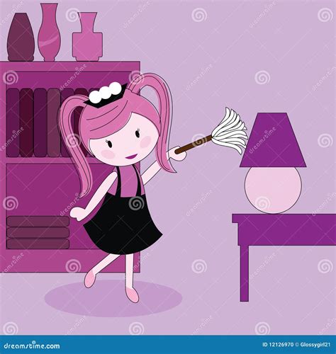 Girl With A Duster Cleaning Furniture Stock Photo Image 12126970