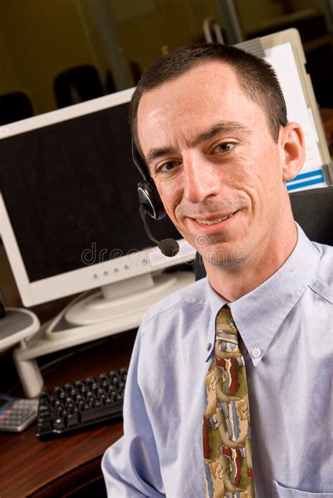 Caucasian Male Receptionist With Headset Stock Photo Image Of