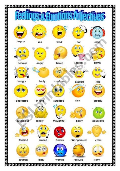 English Worksheets Adjectives Feelings And Emotions