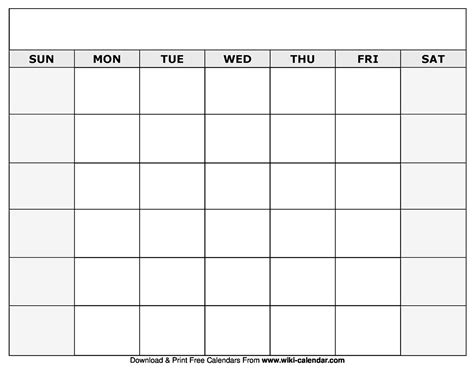 Monthly Printable Calendar Template