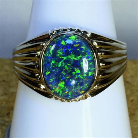 Wonderful Genuine Australian Opal Solid 14k White Gold Ring Etsy