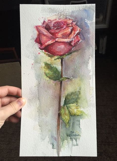 Red Rose Watercolor Painting Flower Original Art Floral Illustration