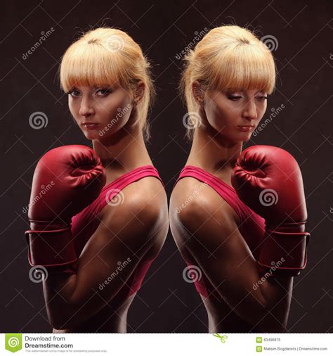 Young Girl Over Black Background With Boxing Gloves Stock Image Image