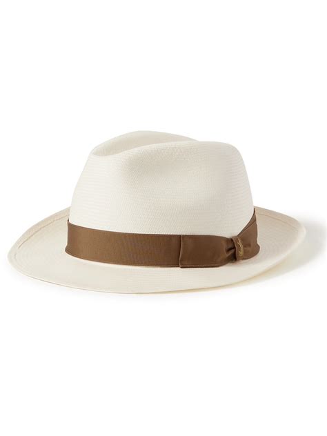 Borsalino Grosgrain Trimmed Straw Panama Hat White Borsalino