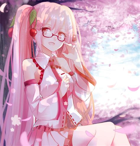 Wallpaper Illustration Long Hair Anime Girls Glasses Vocaloid Skirt Red Eyes Pink Hair