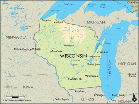 Geographical Map Of Wisconsin And Wisconsin Geographical Maps