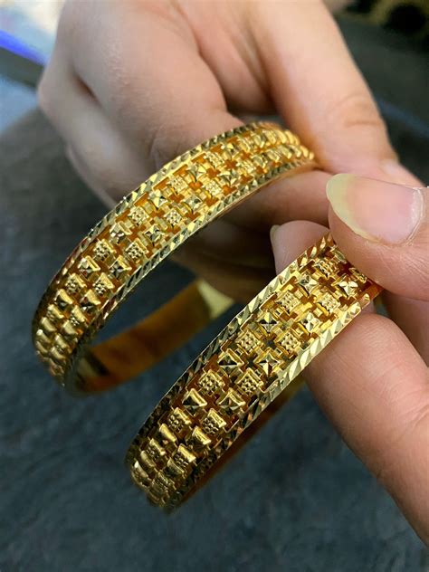 21k Real Solid Gold Bangle Arabic Style Bangles Real Gold Etsy