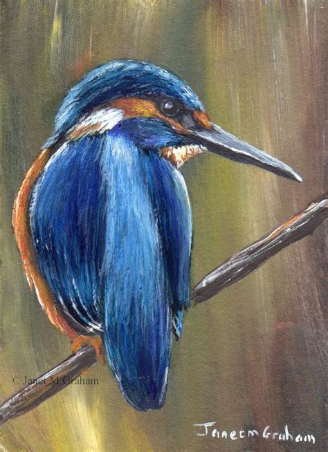 Bird Art Painting Kingfisher Bird Aceo Original Acrylic Aceo Etsy