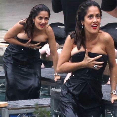 Masala Oops Salma Hayek Almost Spills Out Of Her Dress As She Gets Wet