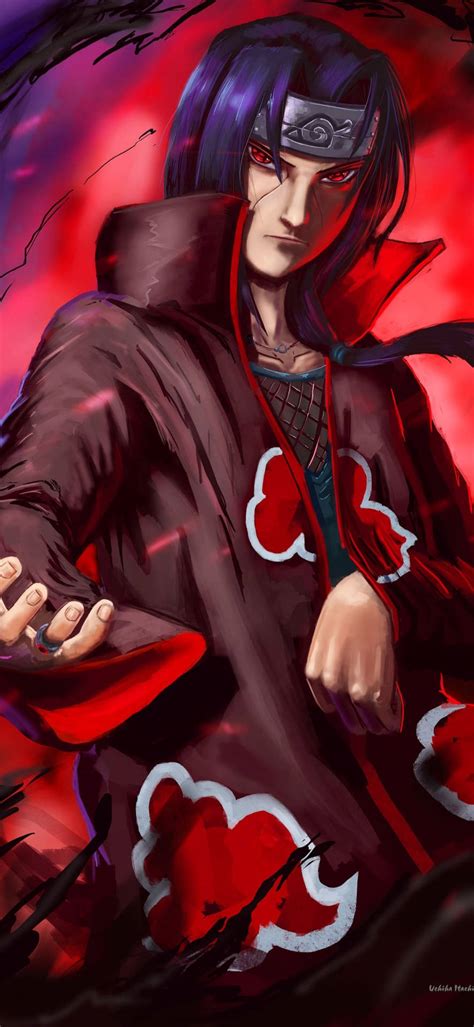 Download Itachi Phone On Red Wallpaper