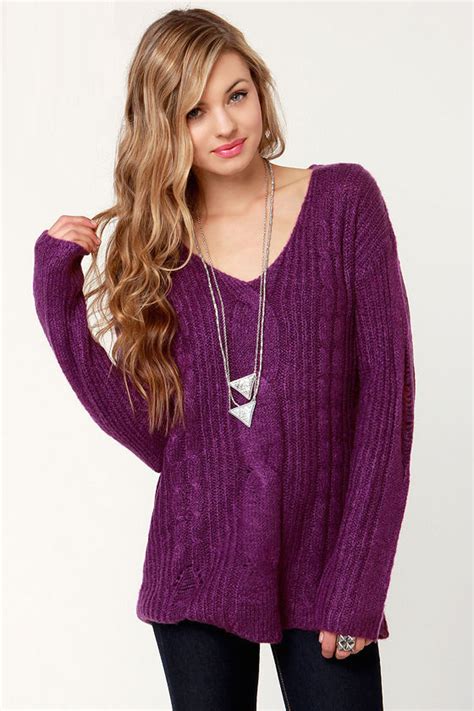 Cute Purple Sweater Cable Sweater Oversized Sweater 6000 Lulus