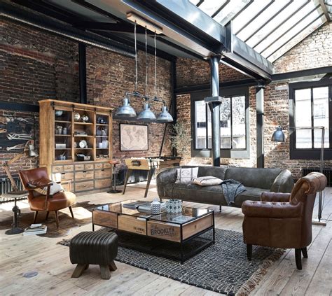 An Industrial Style Living Room Featuring Exposed Brick Walls Steel