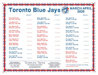 The toronto blue jays were founded in 1977 and are currently the only mlb team based outside of the united states. Printable 2020 Toronto Blue Jays Schedule
