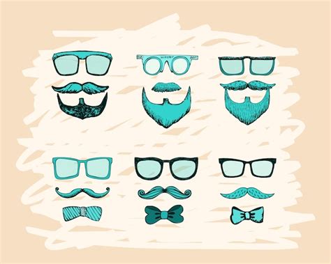 Free Vector Beards Mustaches Glasses And Bows Print Vector Illustration