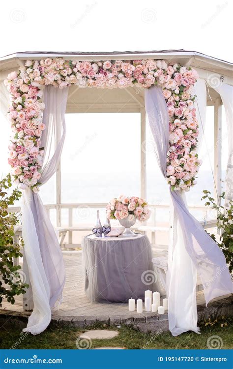 Close Up Wedding Arch Decorated By Roses Stock Photo Image Of