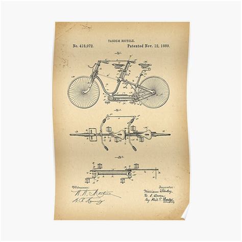 1889 Patent Velocipede Tandem Bicycle Archival History Invention